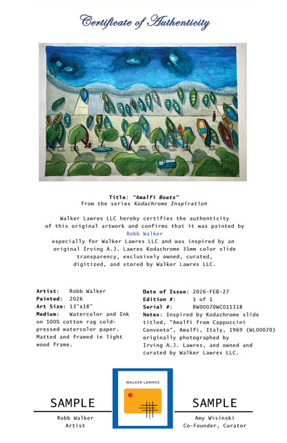 "Amalfi Boats", 2026, Original Watercolor by Robb Walker, 18"x24" Framed (RW00070WC011318)