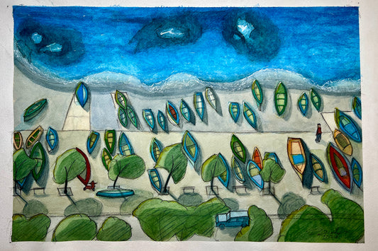 "Amalfi Boats", 2026, Original Watercolor by Robb Walker, 18"x24" Framed (RW00070WC011318)