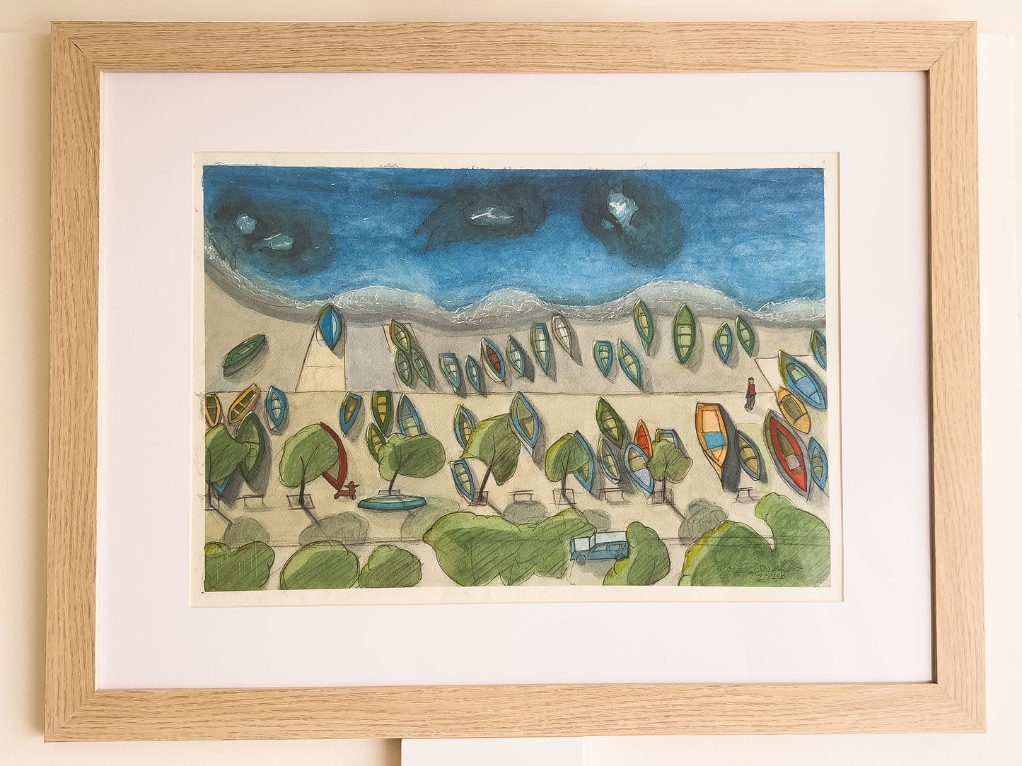 "Amalfi Boats", 2026, Original Watercolor by Robb Walker, 18"x24" Framed (RW00070WC011318)