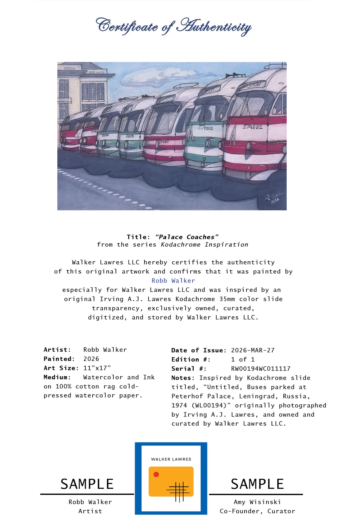 "Palace Coaches", 2026, Original Watercolor by Robb Walker, 20"x27" Framed (RW00194WC011117)
