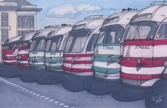 "Palace Coaches", 2026, Original Watercolor by Robb Walker, 20"x27" Framed (RW00194WC011117)