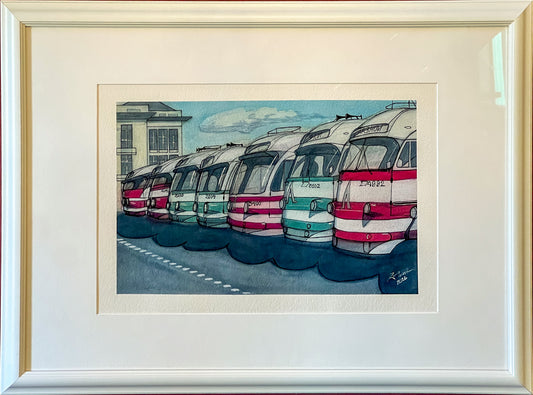 "Palace Coaches", 2026, Original Watercolor by Robb Walker, 20"x27" Framed (RW00194WC011117)