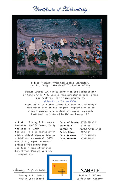 "Amalfi from Cappuccini Convento", Amalfi, Italy, 1969 (WL00070: Series of 15)