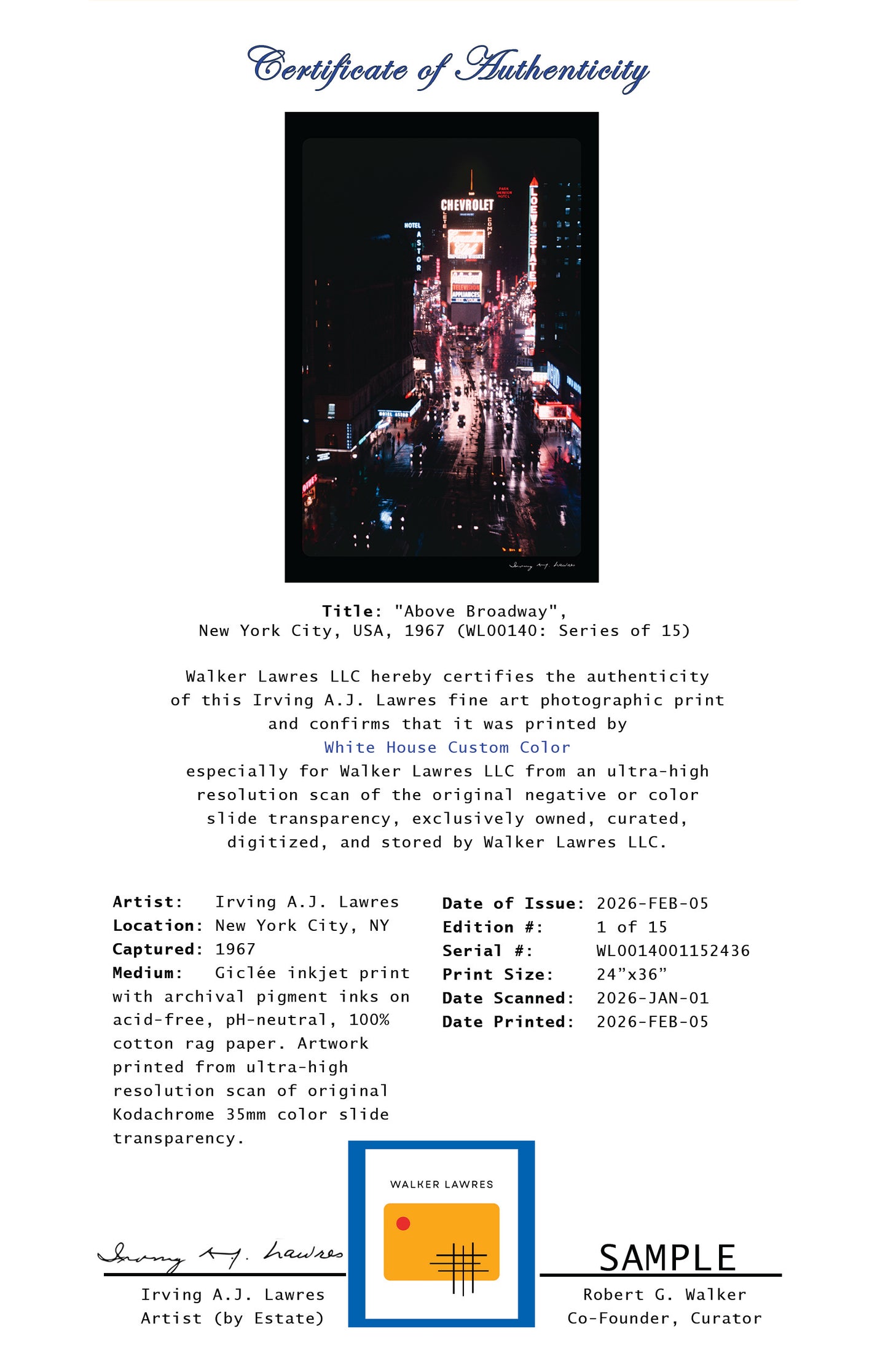 "Above Broadway", New York City, USA, 1967 (WL00140: Series of 15)