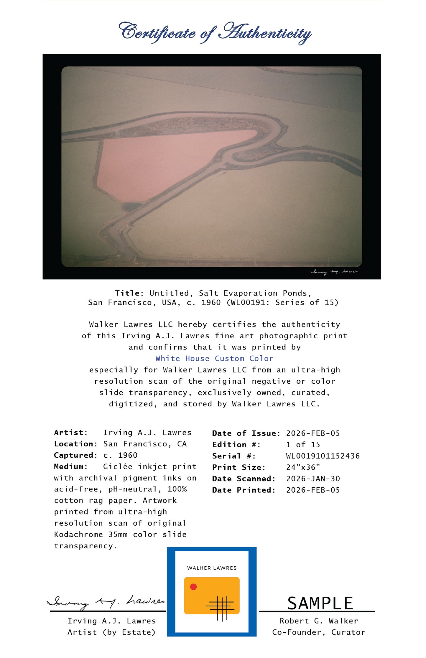 Untitled, Salt Evaporation Ponds, San Francisco, USA, c. 1960 (WL00191: Series of 15)