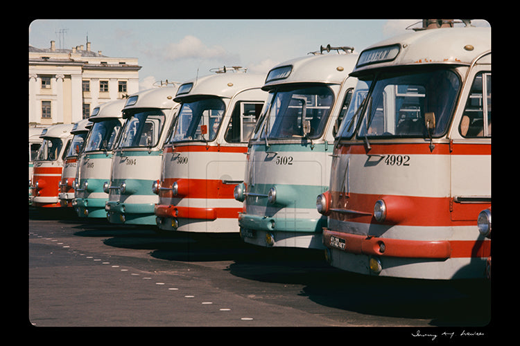 Untitled, Buses parked at Peterhof Palace, Leningrad, Russia, 1974 (WL00194: Series of 15)