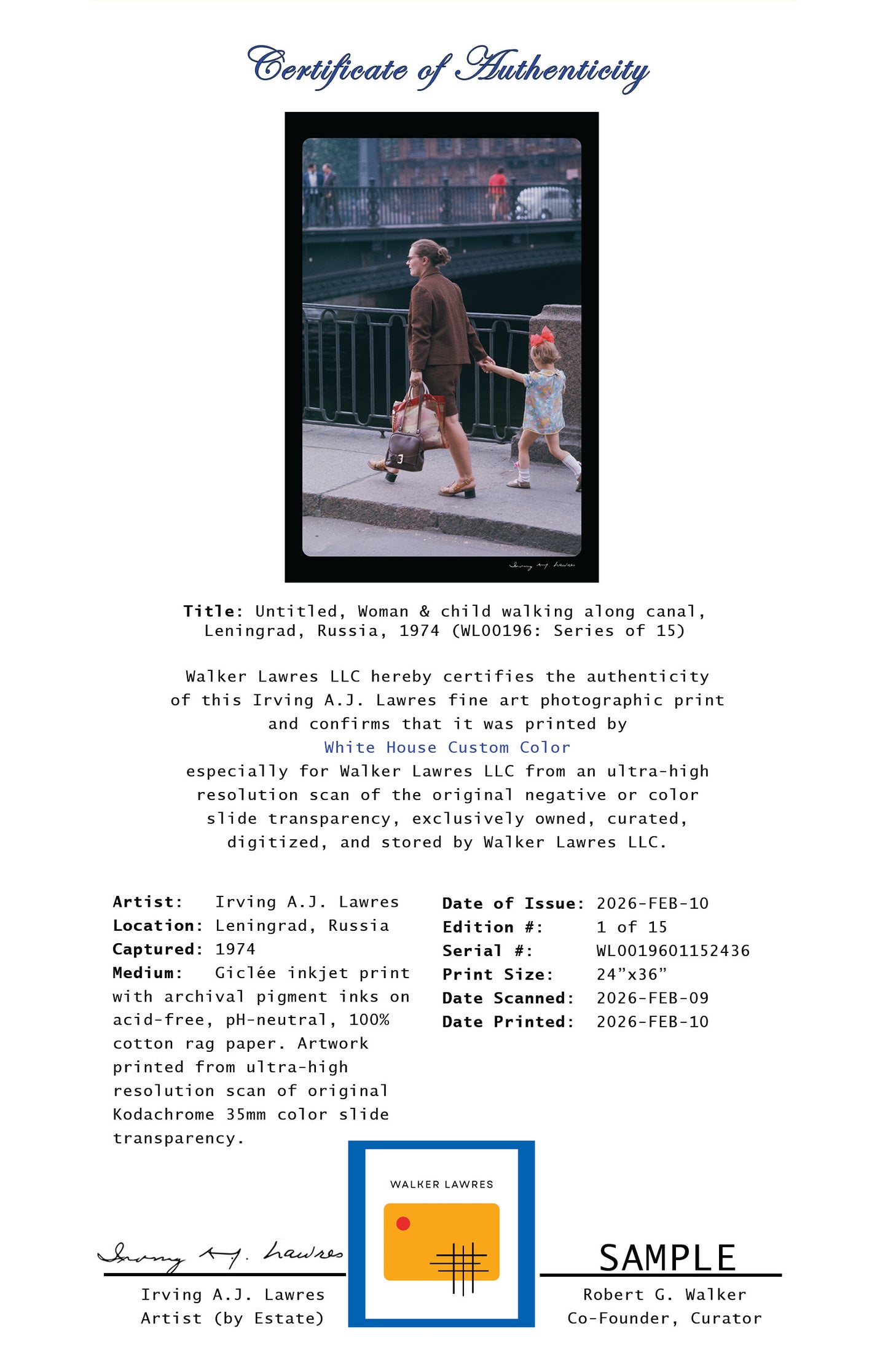 Untitled, Woman & child walking along canal, Leningrad, Russia, 1974 (WL00196: Series of 15)