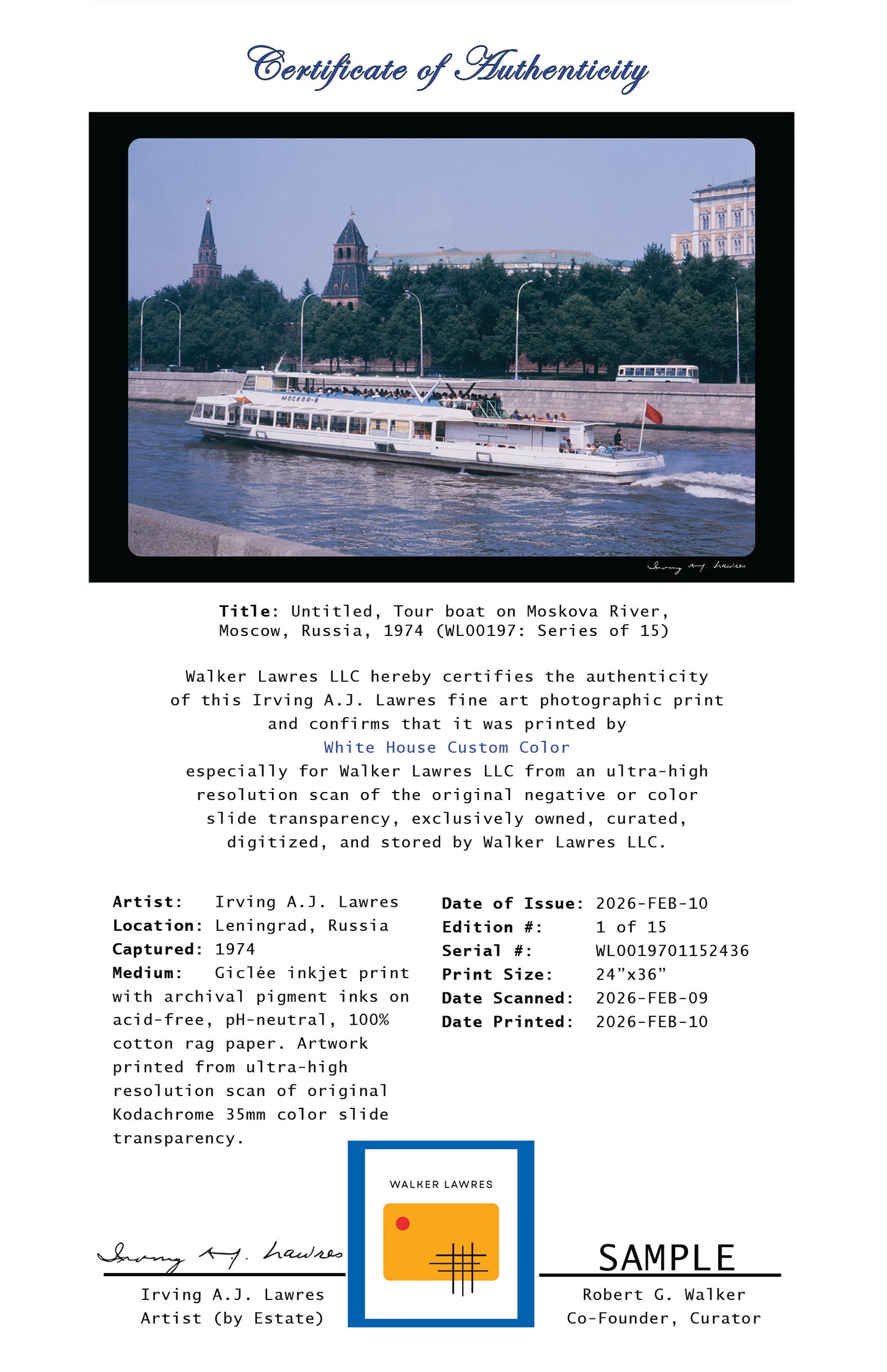 Untitled, Tour boat on Moskova River, Moscow, Russia, 1974 (WL00197: Series of 15)