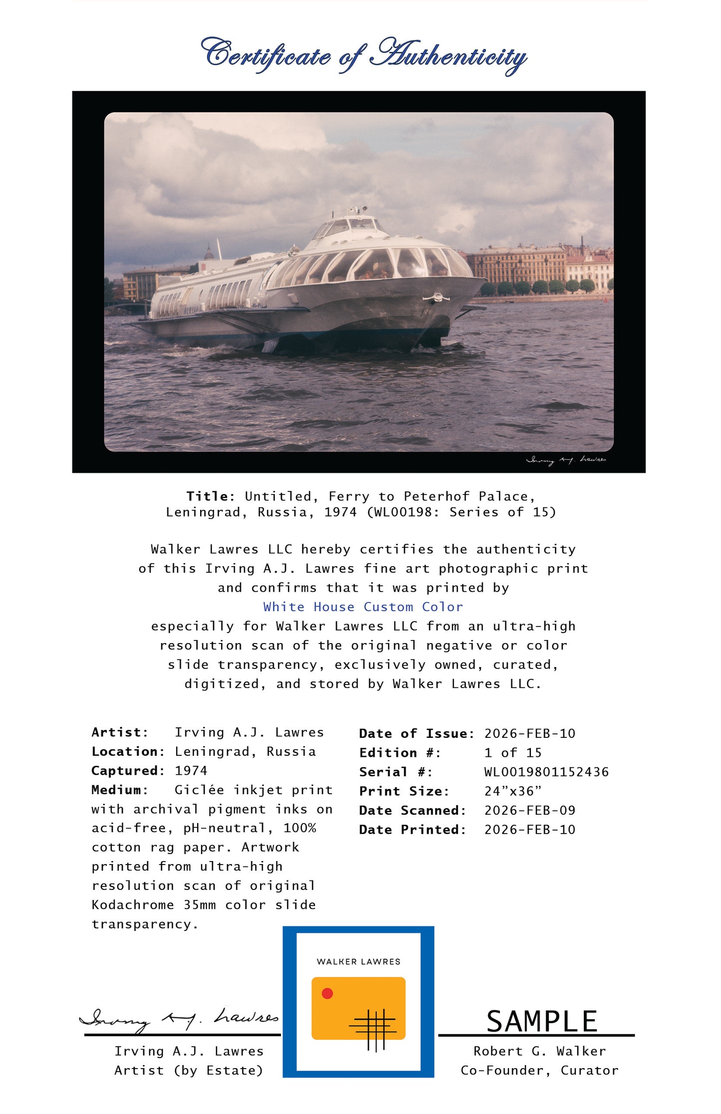 Untitled, Ferry to Peterhof Palace, Leningrad, Russia, 1974 (WL00198: Series of 15)