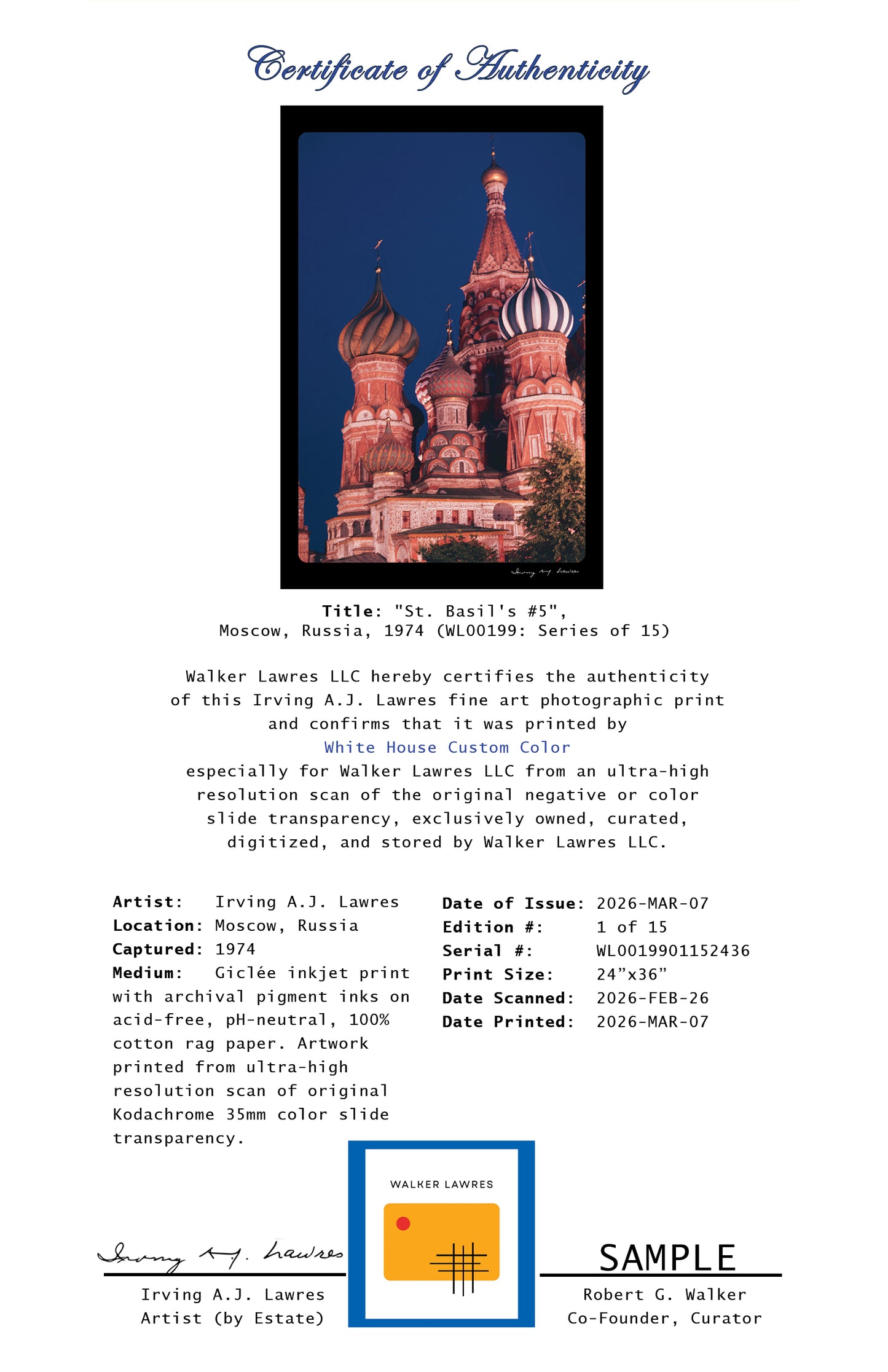 "St. Basil's #5", Moscow, Russia, 1974 (WL00199: Series of 15)